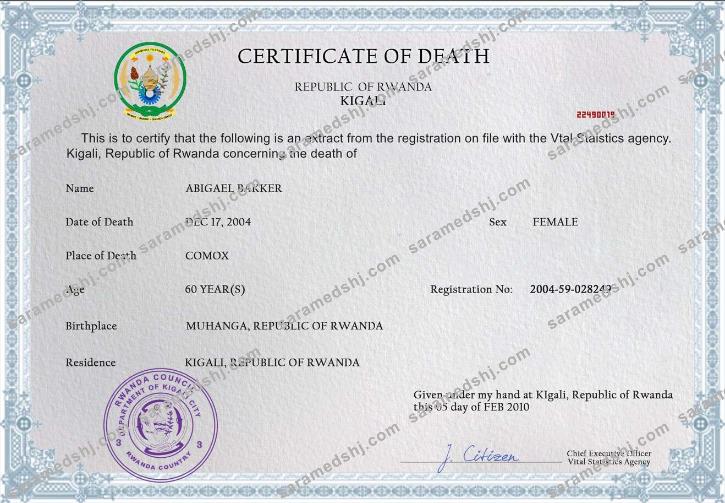 Rwanda vital record death certificate PSD template